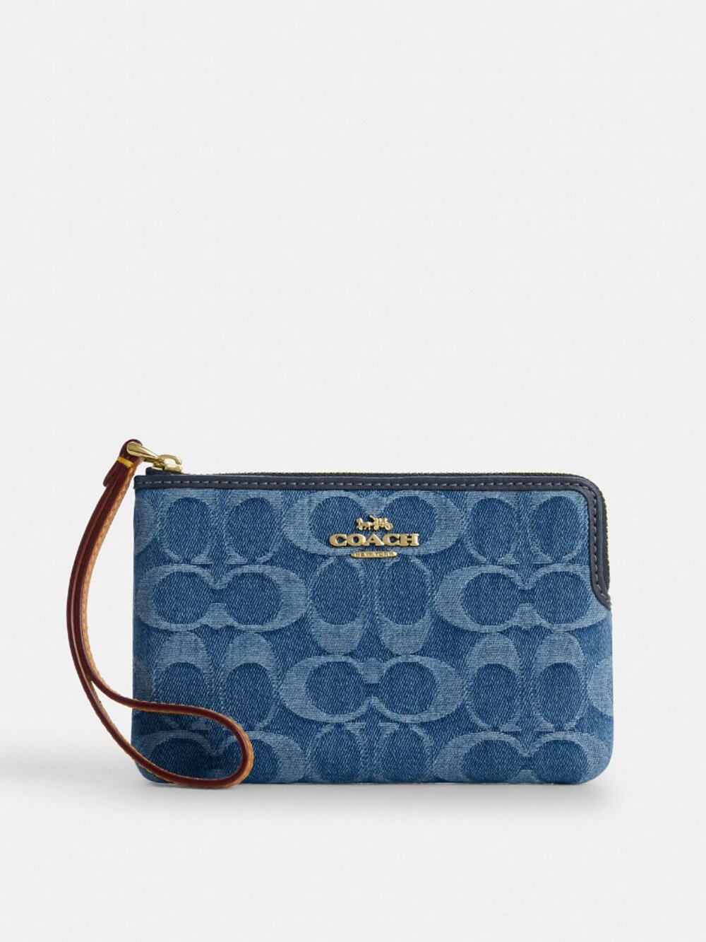 Coach Corner Zip Wristlet In Signature Denim
